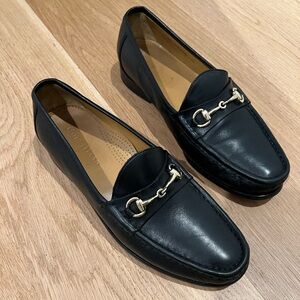 Cole Haan Black Leather Loafers with Gold horse bit detail - Ascot